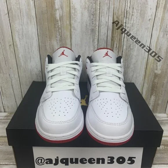 Air Jordan 1 Low White Gym Red Black GS 553560-118 - Picture 4 of 6